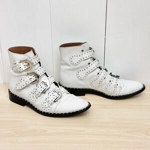 GIVENCHY Leather Elegant Studded Ankle Boots In White Size 32